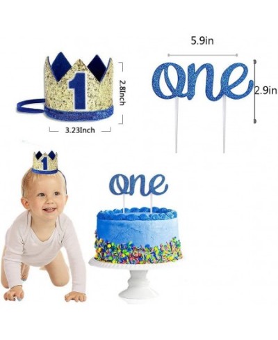 Baby 1st Birthday Boy Decorations with Crown High Chair Banner Cake Smash Party Supplies - Happy Birthday ONE Burlap Banner N...