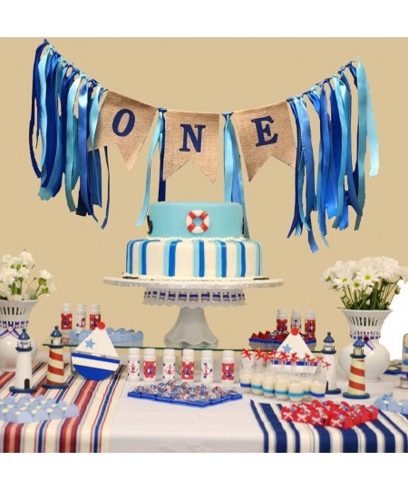 Baby 1st Birthday Boy Decorations with Crown High Chair Banner Cake Smash Party Supplies - Happy Birthday ONE Burlap Banner N...