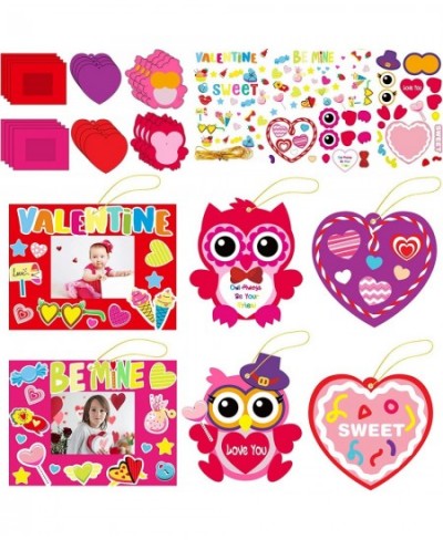 24 Packs Valentine’s Day Craft Kits for Kids Valentine’s Heart Owl Picture Frame DIY Art Craft Valentine’s Day Party Decorati...