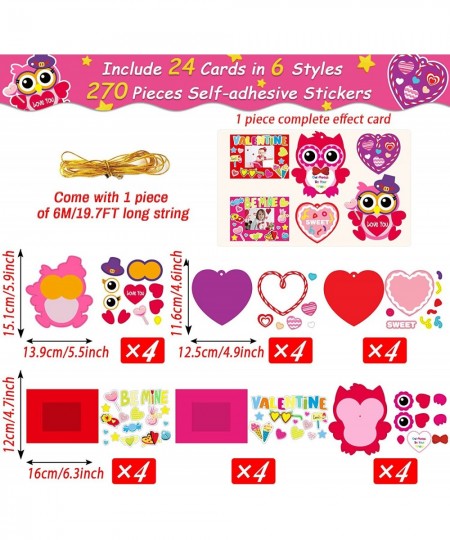 24 Packs Valentine’s Day Craft Kits for Kids Valentine’s Heart Owl Picture Frame DIY Art Craft Valentine’s Day Party Decorati...