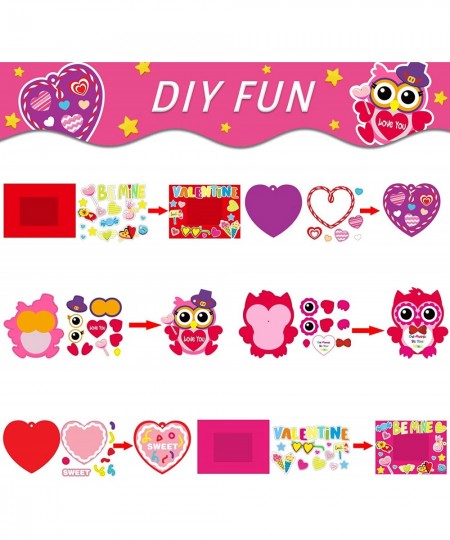 24 Packs Valentine’s Day Craft Kits for Kids Valentine’s Heart Owl Picture Frame DIY Art Craft Valentine’s Day Party Decorati...