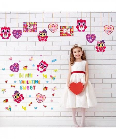 24 Packs Valentine’s Day Craft Kits for Kids Valentine’s Heart Owl Picture Frame DIY Art Craft Valentine’s Day Party Decorati...