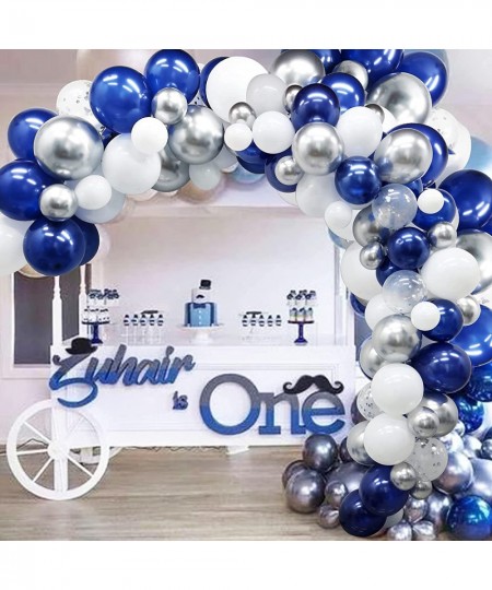 Navy Blue Silver Balloon Arch Garland Kit 123 Pack Navy Silver White Confetti Balloons with Balloon Accessories for Graduatio...