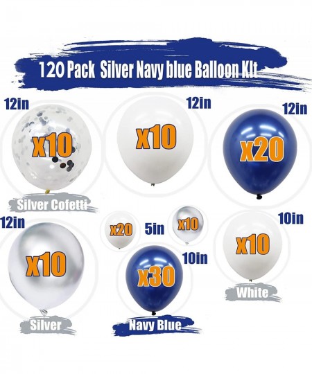 Navy Blue Silver Balloon Arch Garland Kit 123 Pack Navy Silver White Confetti Balloons with Balloon Accessories for Graduatio...