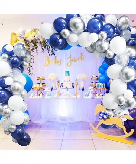 Navy Blue Silver Balloon Arch Garland Kit 123 Pack Navy Silver White Confetti Balloons with Balloon Accessories for Graduatio...