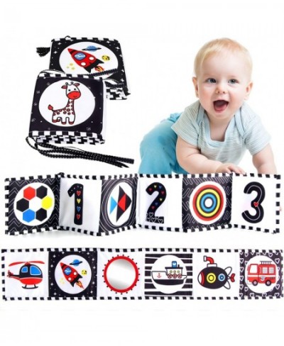 2 Packs Black and White High Contrast Baby Soft Cloth Book for Early Education with Mirror for Infant Visual Sensory Newborn ...