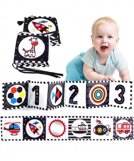 2 Packs Black and White High Contrast Baby Soft Cloth Book for Early Education with Mirror for Infant Visual Sensory Newborn ...