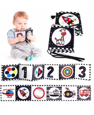 2 Packs Black and White High Contrast Baby Soft Cloth Book for Early Education with Mirror for Infant Visual Sensory Newborn ...