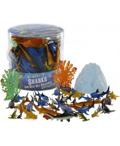 Sharks Toys Action Figure Bucket - 41 Piece Playset 15 Unique Sculpts w Toy Great White Shark Hammerhead Whale & More Fun Dee...