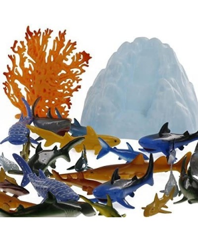 Sharks Toys Action Figure Bucket - 41 Piece Playset 15 Unique Sculpts w Toy Great White Shark Hammerhead Whale & More Fun Dee...