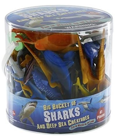 Sharks Toys Action Figure Bucket - 41 Piece Playset 15 Unique Sculpts w Toy Great White Shark Hammerhead Whale & More Fun Dee...