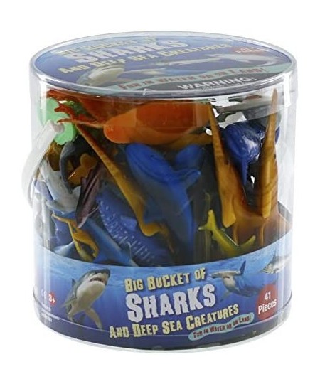 Sharks Toys Action Figure Bucket - 41 Piece Playset 15 Unique Sculpts w Toy Great White Shark Hammerhead Whale & More Fun Dee...