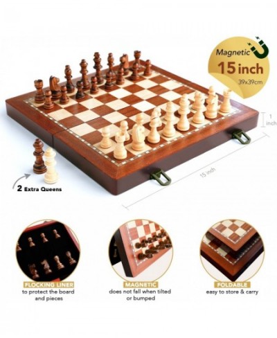 15" Magnetic Wooden Chess Set with Folding Chess Board & Staunton Chess Pieces 2 Extra Queens Portable(39x39cm) $66.63 - Boar...