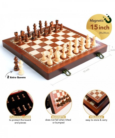 15" Magnetic Wooden Chess Set with Folding Chess Board & Staunton Chess Pieces 2 Extra Queens Portable(39x39cm) $66.63 - Boar...