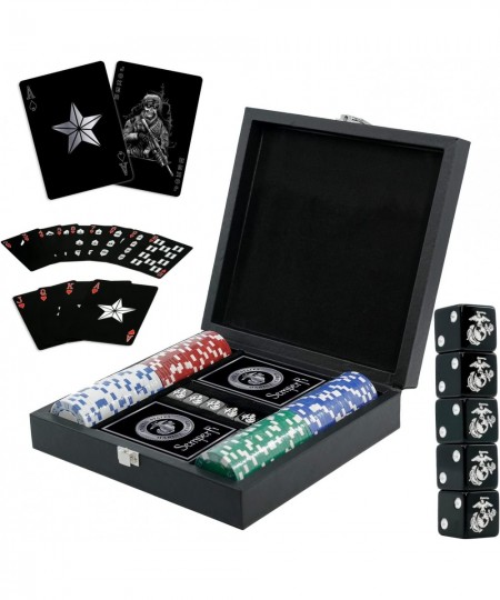 USMC Casino Poker Chip Set – 100 Piece Poker Chips Marine Corps Cards and Dice with Leather Case Great Chips for Texas Holdem...