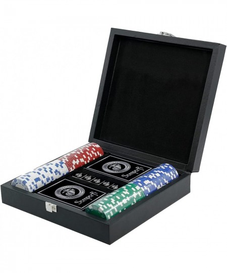 USMC Casino Poker Chip Set – 100 Piece Poker Chips Marine Corps Cards and Dice with Leather Case Great Chips for Texas Holdem...