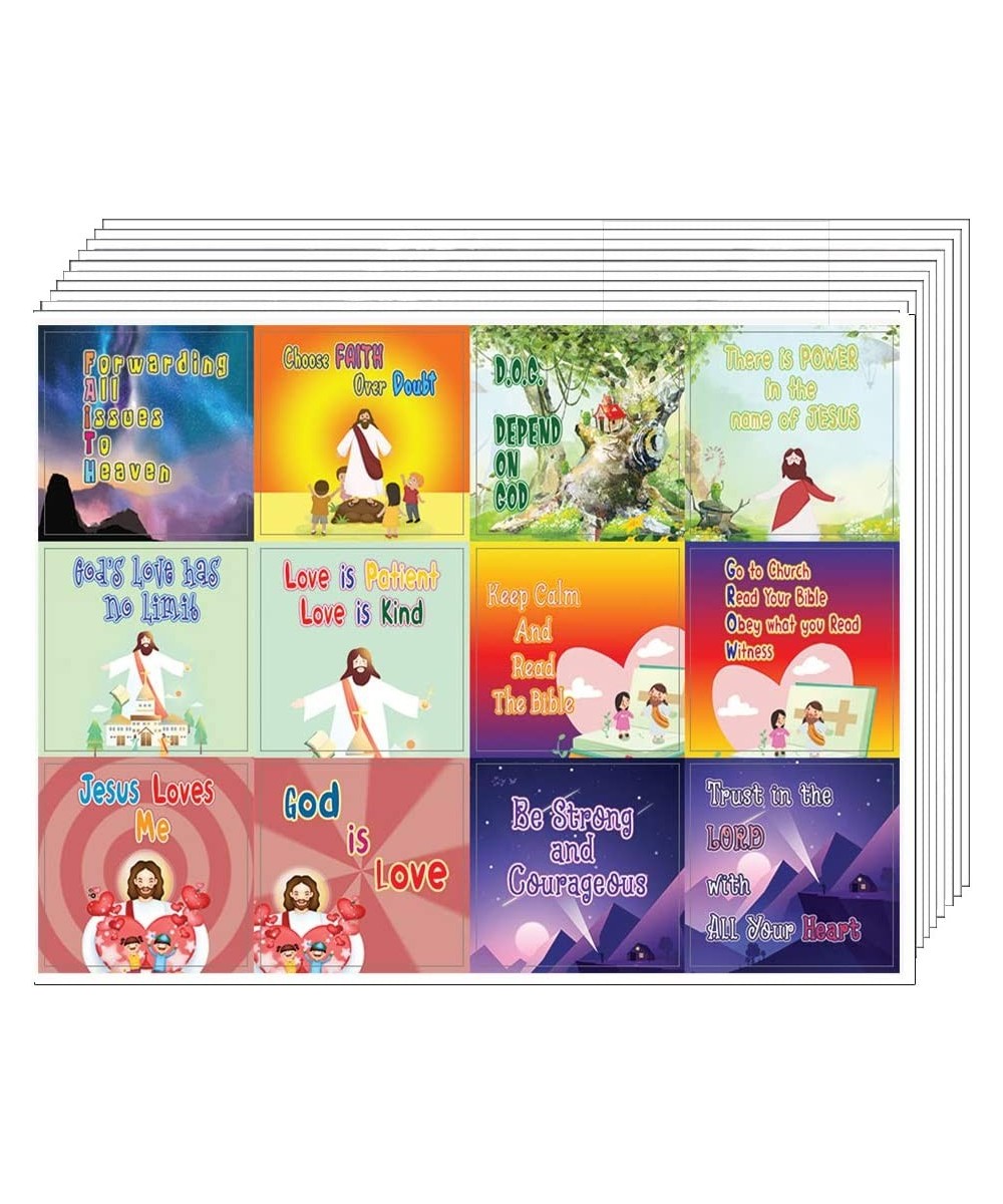 Christian Faith Stickers for Kids (10 Sheet) - Total 120 pcs (10 x 12pcs) Individual Small Size 2.1 x 2 Inches Waterproof Uni...