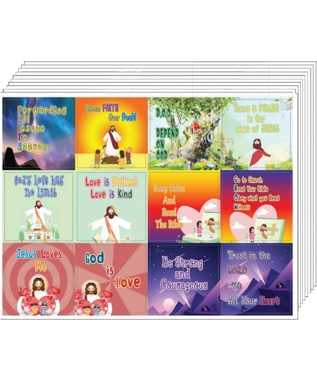 Christian Faith Stickers for Kids (10 Sheet) - Total 120 pcs (10 x 12pcs) Individual Small Size 2.1 x 2 Inches Waterproof Uni...