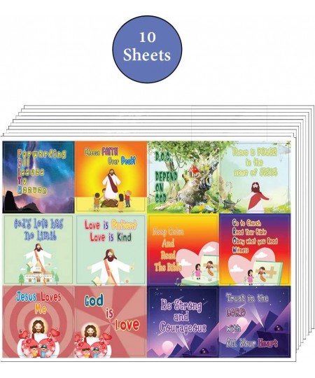 Christian Faith Stickers for Kids (10 Sheet) - Total 120 pcs (10 x 12pcs) Individual Small Size 2.1 x 2 Inches Waterproof Uni...