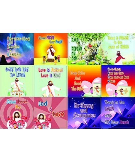 Christian Faith Stickers for Kids (10 Sheet) - Total 120 pcs (10 x 12pcs) Individual Small Size 2.1 x 2 Inches Waterproof Uni...