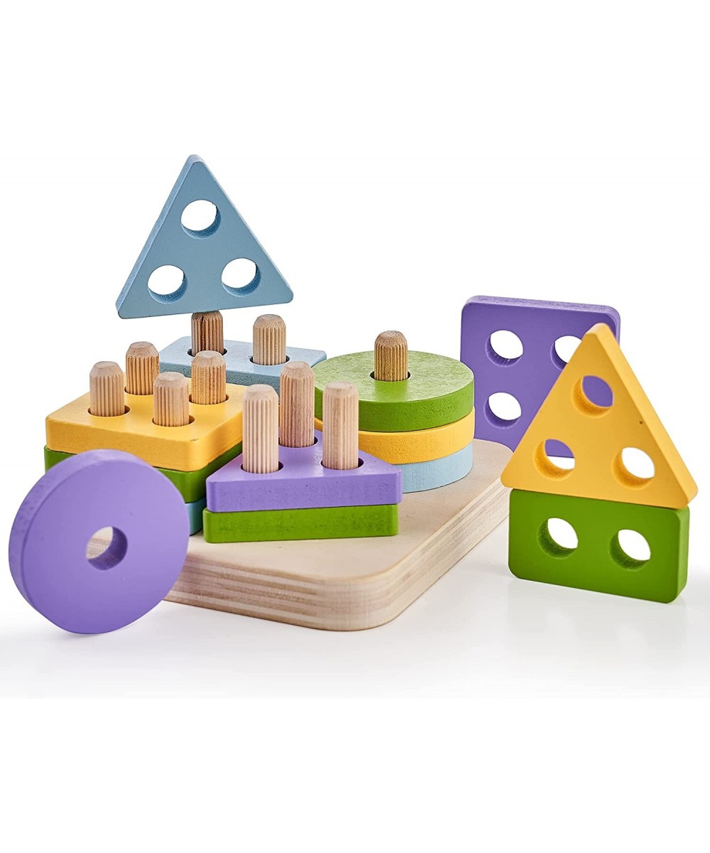 Wooden Sorting Stacking Toys Montessori Toys for Toddlers Learning Educational Puzzle Preschool Stacker Geometric Shapes Colo...