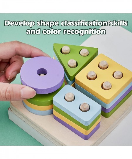 Wooden Sorting Stacking Toys Montessori Toys for Toddlers Learning Educational Puzzle Preschool Stacker Geometric Shapes Colo...