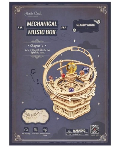 DIY 3D Music Box Wooden Puzzle – Gear Driven Starry Night Laser Cut Assembly Model Building Kit Brain Teaser Puzzles Educatio...