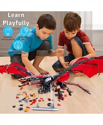 Building Toys Dragon Set Building Kit 1889 Pieces STEM Building Blocks for Boys Red Fire Dragon Construction Set with Wings &...