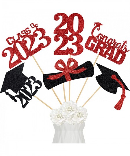 Graduation Party Centerpieces for Tables- 24Pcs Red Glitter Graduation Party Centerpiece Sticks 2022 Graduation Table Decorat...