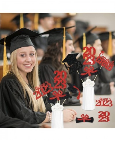 Graduation Party Centerpieces for Tables- 24Pcs Red Glitter Graduation Party Centerpiece Sticks 2022 Graduation Table Decorat...