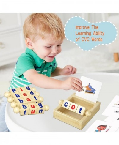 Educational Toys for 2 3 4 Years Old Wooden Reading Blocks 25 Double Side Flashcards Rotating Letters Puzzle for Kids Alphabe...