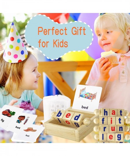 Educational Toys for 2 3 4 Years Old Wooden Reading Blocks 25 Double Side Flashcards Rotating Letters Puzzle for Kids Alphabe...