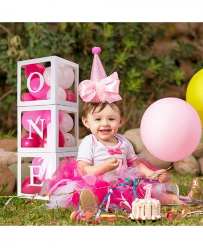 ONE Balloon Boxes for 1st Birthday First Birthday Decorations for Girl Boy 3 Baby Clear Block Cubes with Letters as Photoshoo...