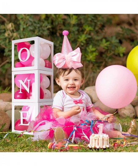 ONE Balloon Boxes for 1st Birthday First Birthday Decorations for Girl Boy 3 Baby Clear Block Cubes with Letters as Photoshoo...