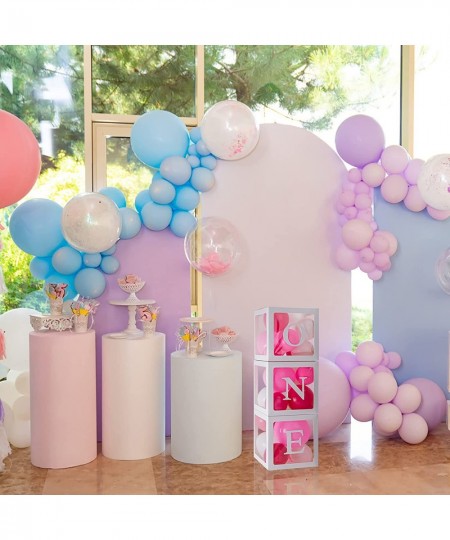 ONE Balloon Boxes for 1st Birthday First Birthday Decorations for Girl Boy 3 Baby Clear Block Cubes with Letters as Photoshoo...