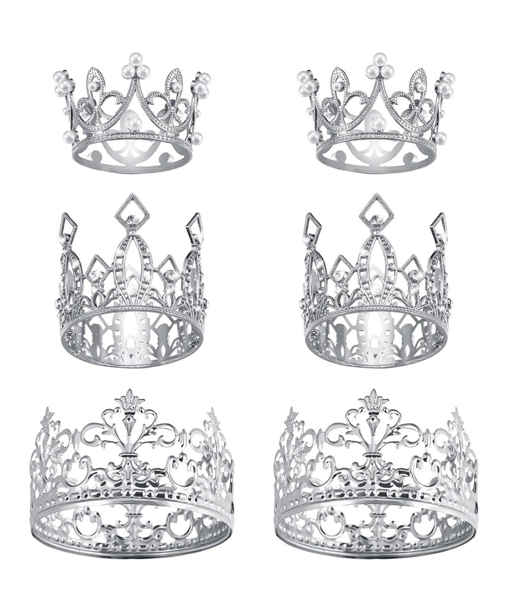 6 Pieces Crown Cake Topper Rhinestone Tiara Crown Cake Topper Faux Pearl Mini Crown Vintage Metal Mini Tiara Small Baby Crown...