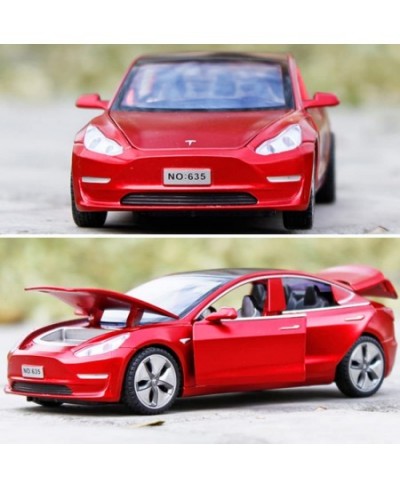 Diecast Car Toys Compatible for Tesla Model 3 Replica 1:32 Scale Alloy Model 3 Toy Car Pull Back Car Model with Sound and Lig...