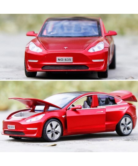 Diecast Car Toys Compatible for Tesla Model 3 Replica 1:32 Scale Alloy Model 3 Toy Car Pull Back Car Model with Sound and Lig...