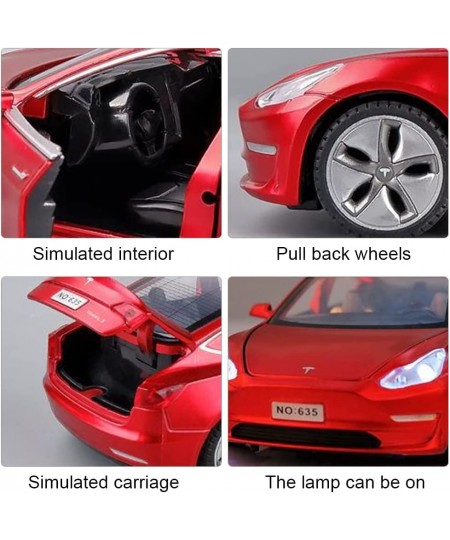 Diecast Car Toys Compatible for Tesla Model 3 Replica 1:32 Scale Alloy Model 3 Toy Car Pull Back Car Model with Sound and Lig...