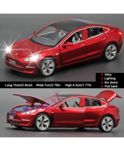 Diecast Car Toys Compatible for Tesla Model 3 Replica 1:32 Scale Alloy Model 3 Toy Car Pull Back Car Model with Sound and Lig...