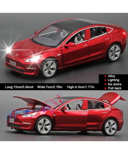 Diecast Car Toys Compatible for Tesla Model 3 Replica 1:32 Scale Alloy Model 3 Toy Car Pull Back Car Model with Sound and Lig...