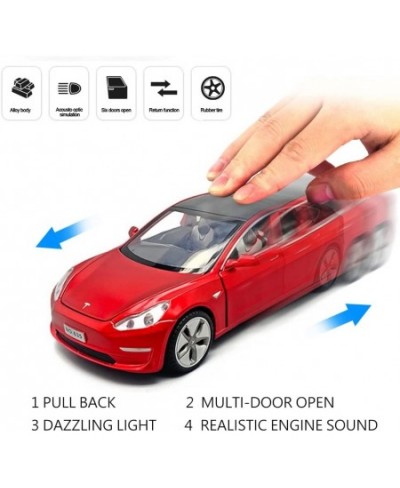 Diecast Car Toys Compatible for Tesla Model 3 Replica 1:32 Scale Alloy Model 3 Toy Car Pull Back Car Model with Sound and Lig...