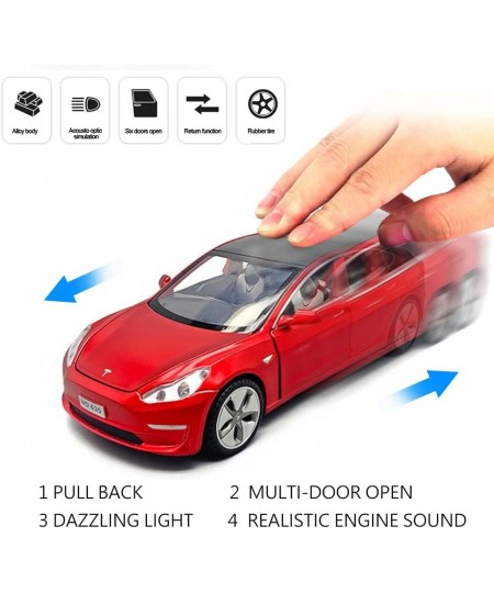 Diecast Car Toys Compatible for Tesla Model 3 Replica 1:32 Scale Alloy Model 3 Toy Car Pull Back Car Model with Sound and Lig...