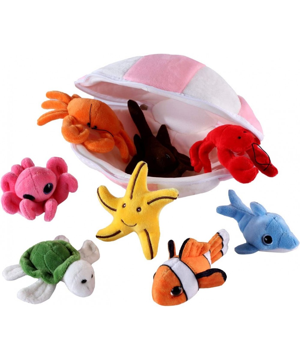 Plush Soft Stuffed Ocean Sea Animals Playset with Plush Shell Package House for Storage Includes Stuffed Turtle Lobster Crab ...