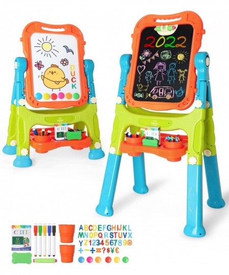 Easel for Kids 4 in 1 Double Sided Kids Art Easel with Magnetic White Board & Chalk Board Adjustable Standing Toddler Easel w...