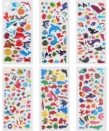 Ocean Fish Sticker 6 Different Sheets Kids Stickers 3D Puffy Sticker Stickers for Boys Girls Teachers Birthday Gift Party Sup...