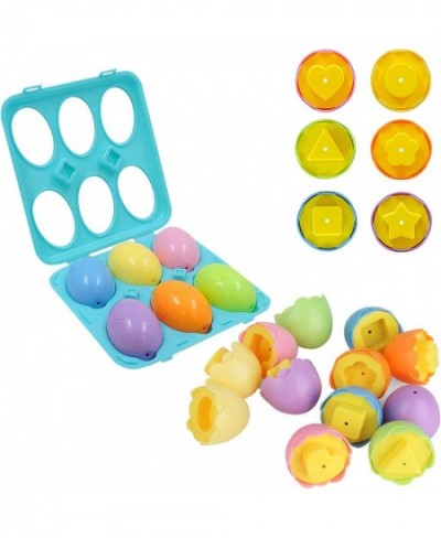 Color Shape Matching Eggs Educational Easter Eggs Set Toy with Blue Egg Holder Early Learning Shapes & Sorting Recognition Pu...