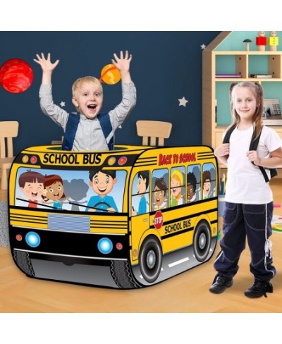 Yellow School Bus Tent with Carry Bag Pop Up Indoor Tent for Kids Indoor Playhouse with 2 Openings Flat-Folding Kids Play Ten...