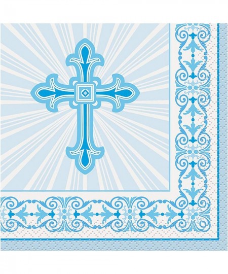 Radiant Religious Cross Beverage Napkins 5" x 5" Blue $14.24 - Kids' Party Tableware