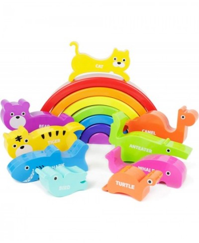 Plastic Rainbow Stacking Block Toy Set - Baby Animal Building Shape Sorter Blocks - Great Educational Learning Toy for Kids C...